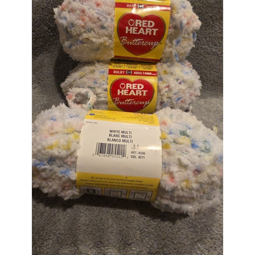 Red Heart BUTTERCUP Yarn‎ WHITE MULTI #4271 Pink Yellow Blue Green 3 Skeins - Picture 3 of 3